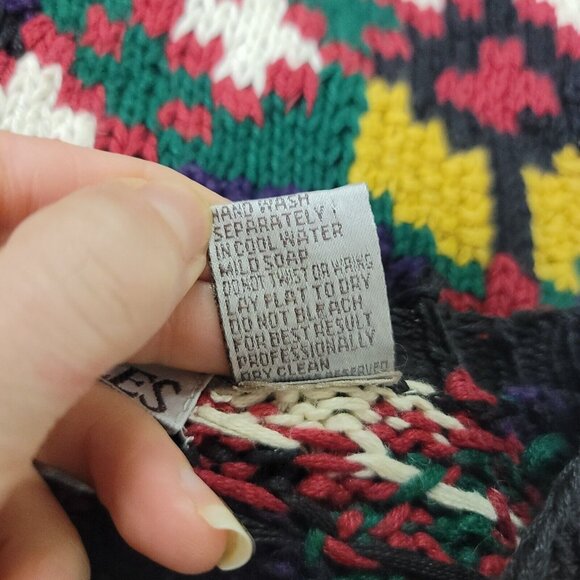 Vintage Northern Isles Mens Holiday Sweater Size L Multicolor 80S Grandpacore - Picture 7 of 11